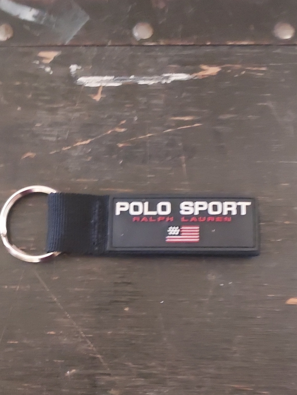 Ralph Lauren Polo Sport Black Rubber Logo Keyring with Flag Detail
